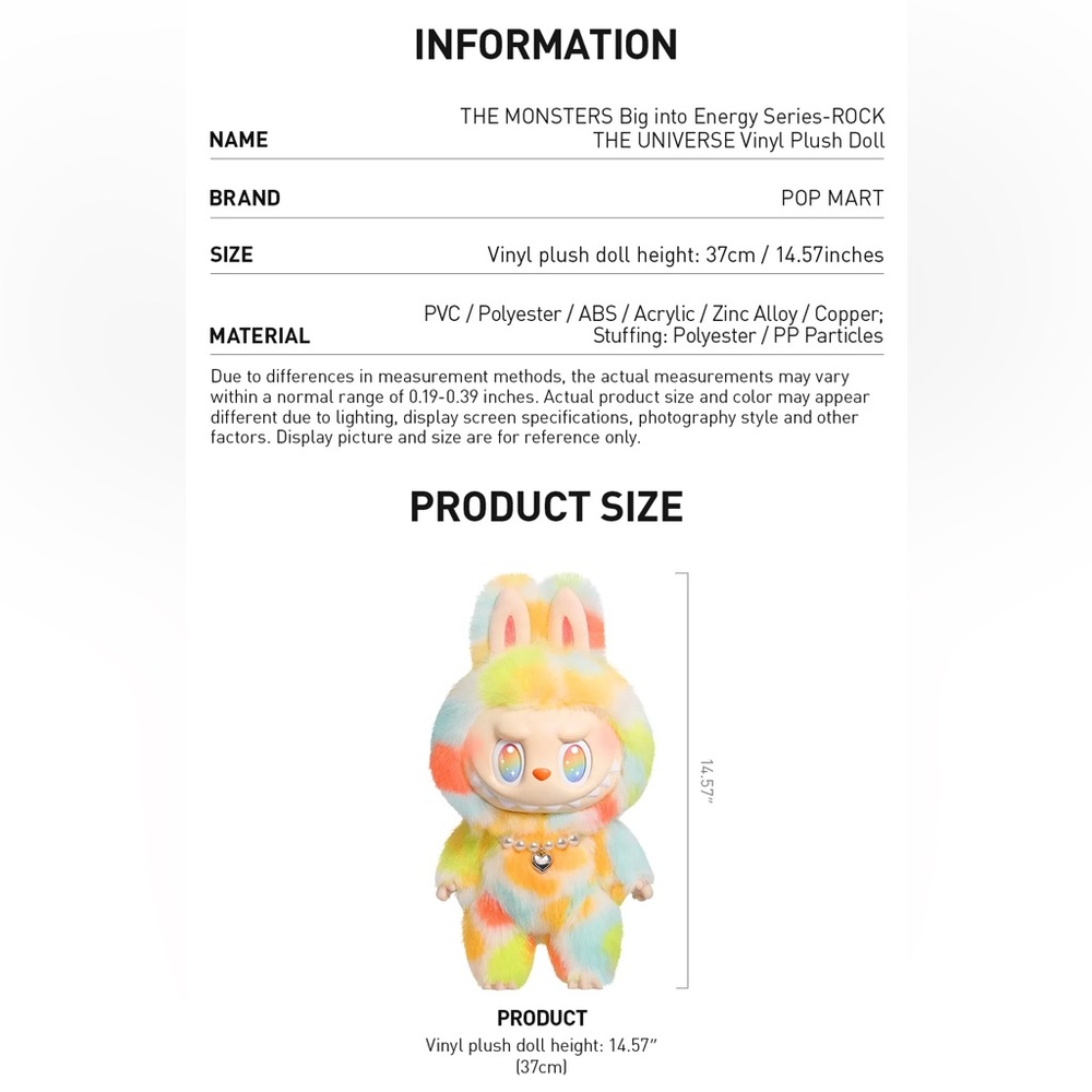 THE MONSTERS Big into Energy Series ROCK THE UNIVERSE Vinyl Plush Doll LABUBU - Picture 9 of 13